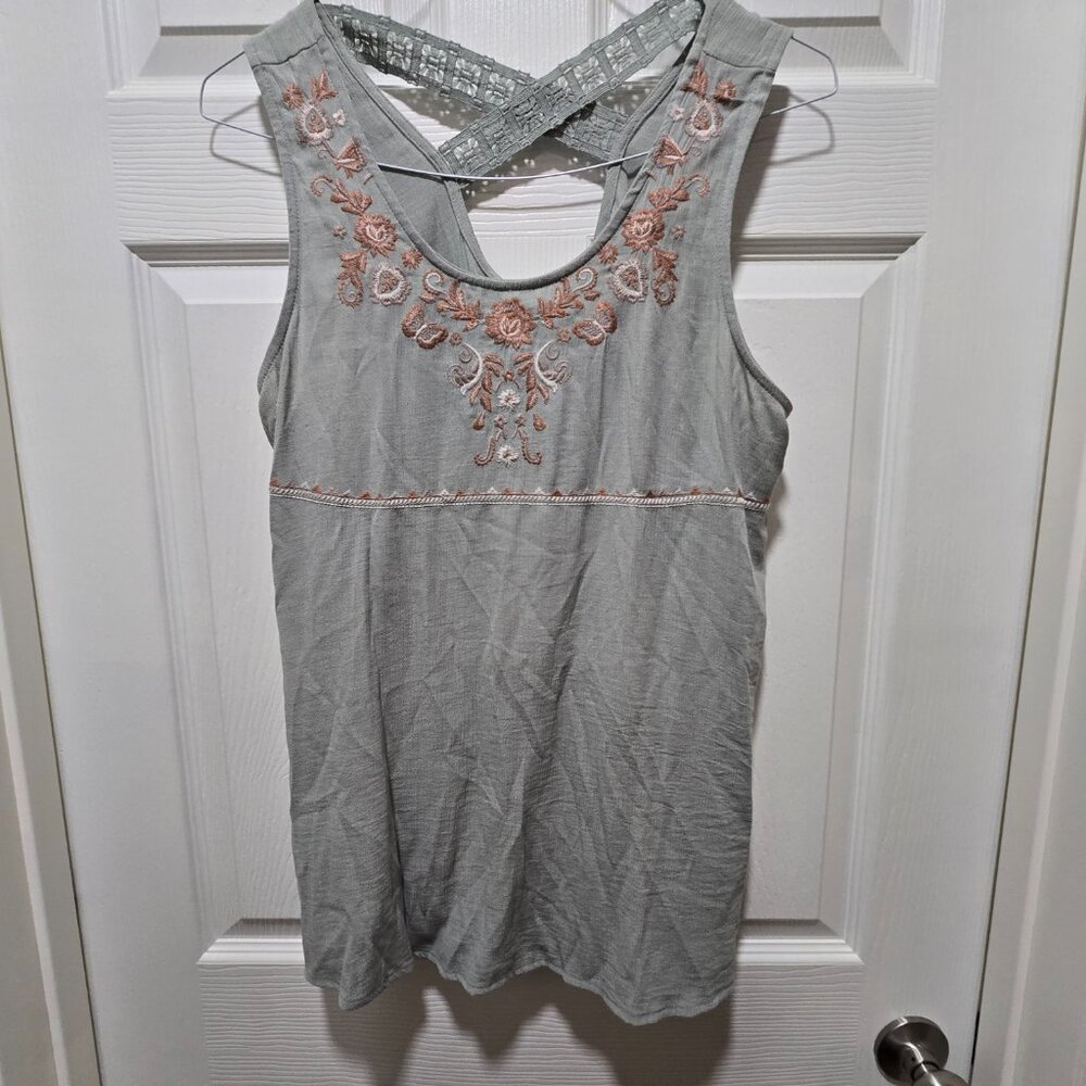 Knox Rose Womens Top Large Sleeveless Embroidered Coquette Cottage Core BoHo